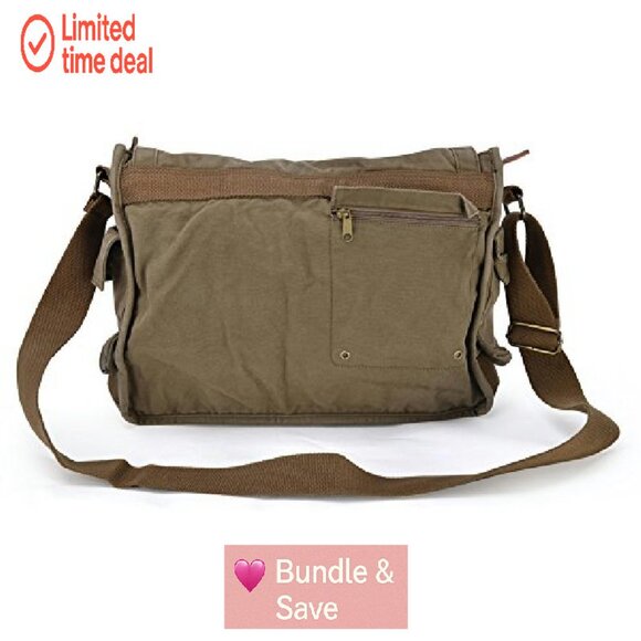 Large Canvas Messenger Bag Crossbody Satchel Laptop Work Travel - Picture 6 of 8